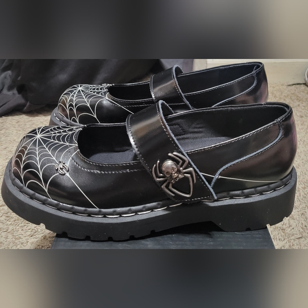 TUK Black Spider Web Mary Jane Shoes with Spider Accent 9